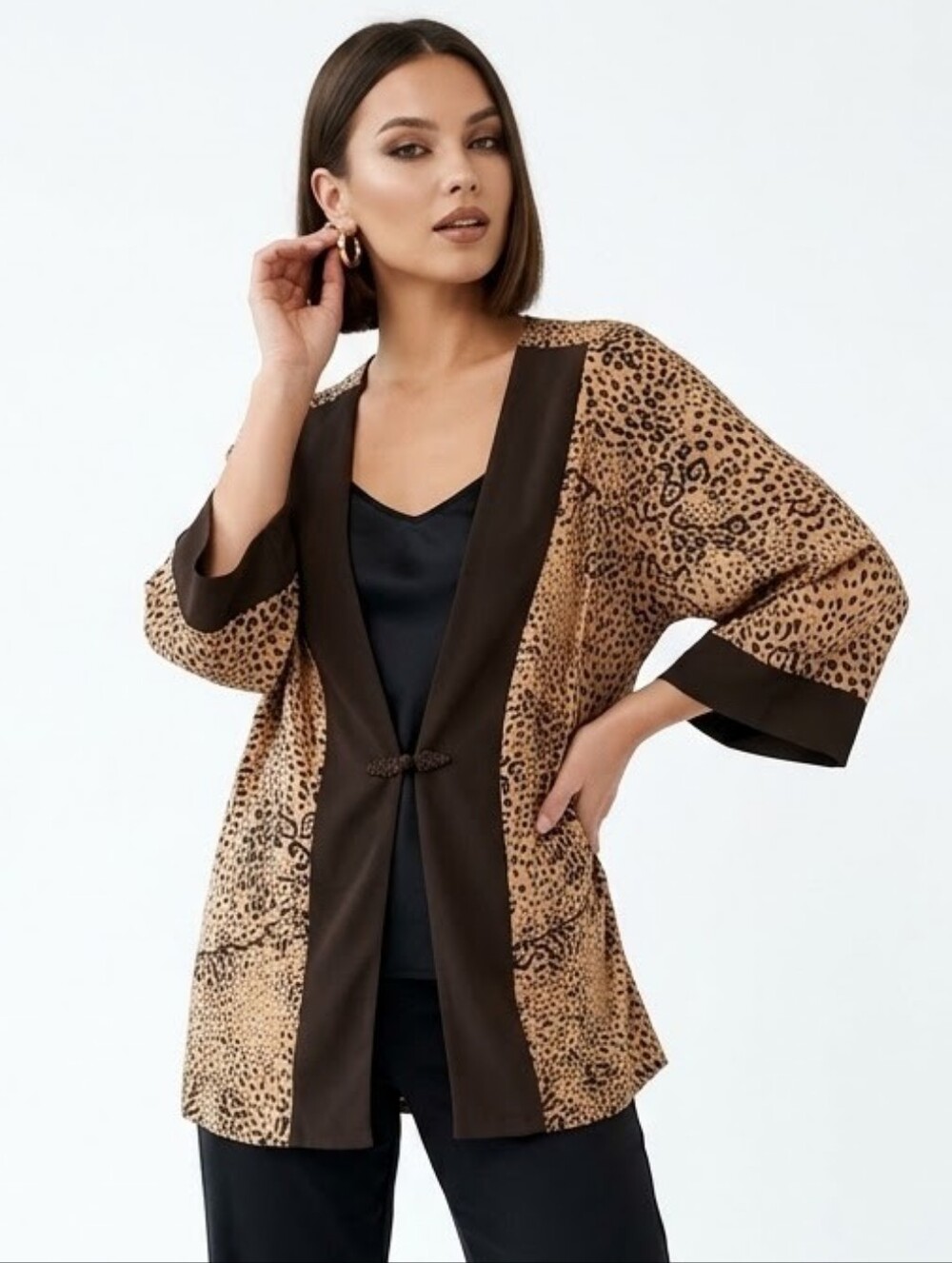 Csc Studio Animal Print Kimono Top Brown And Tan 1X